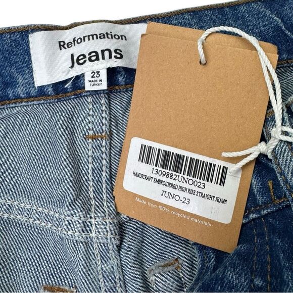 NEW Reformation Handicraft Embroidered High Rise Straight Jeans Juno Size 23 - Picture 12 of 14